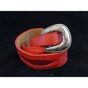 Vintage‎ SILVER CREEK Red BRAIDED Inserts Silver Plated BUCKLE Ladies BELT Sz 30